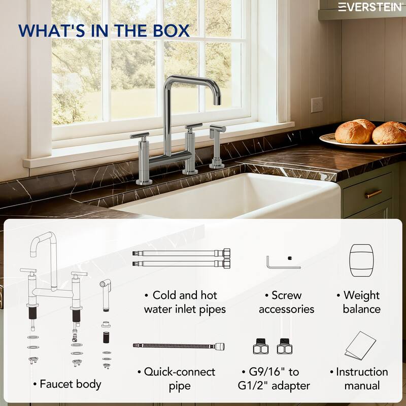 2-Handle Deck Mount Kitchen Faucet 2-Hole Bridge Kitchen Faucet with Side Sprayer