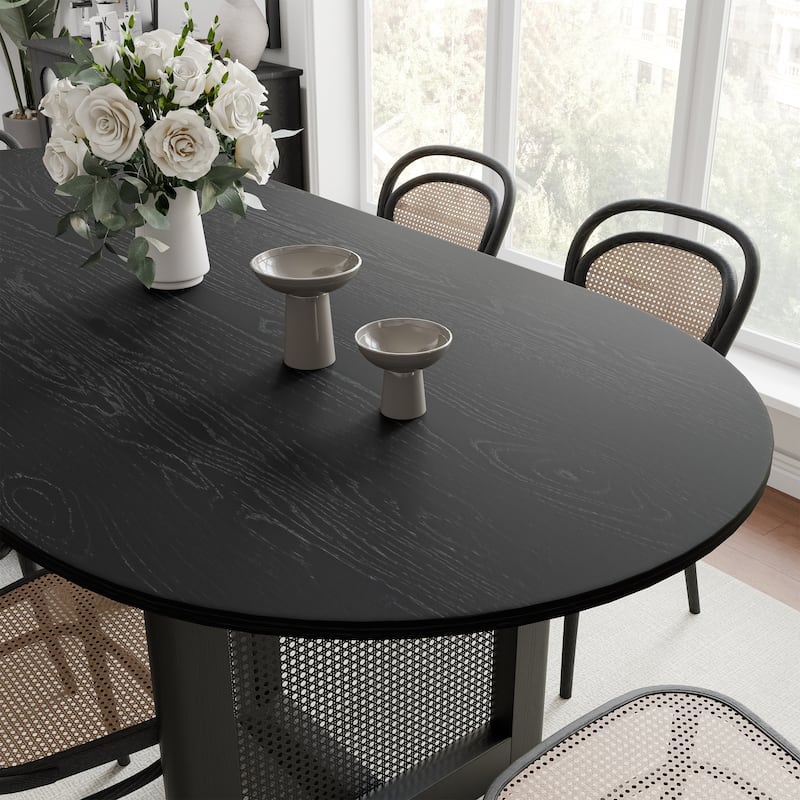 Modern Farmhouse Kitchen Dining Room Table Furniture Oval Kitchen Table with Rattan Woven Legs for Kitchen Bar Living Room