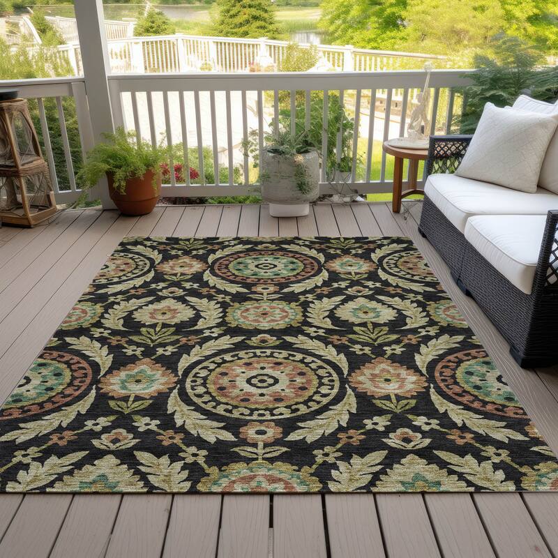 Machine Washable Indoor/ Outdoor Chantille Boho Suzani Rug - Black - 9' x 12'