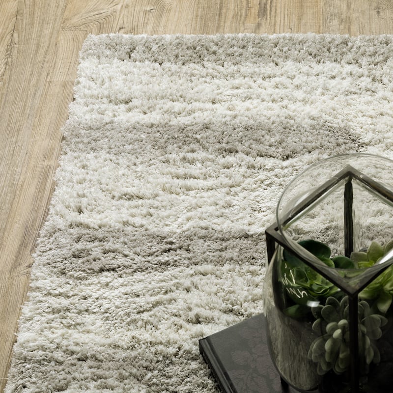 Style Haven Valentina Striped Edge Ivory/ Grey Shag Rug