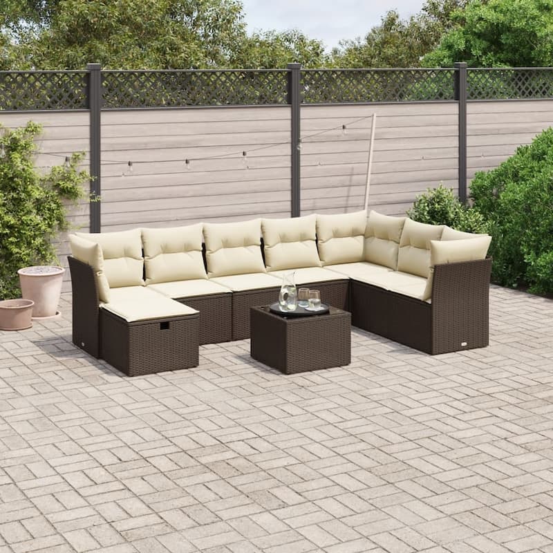 vidaXL Garden Sofa Set - Brown and cream Large 113.8 x 70.5 x 33.5