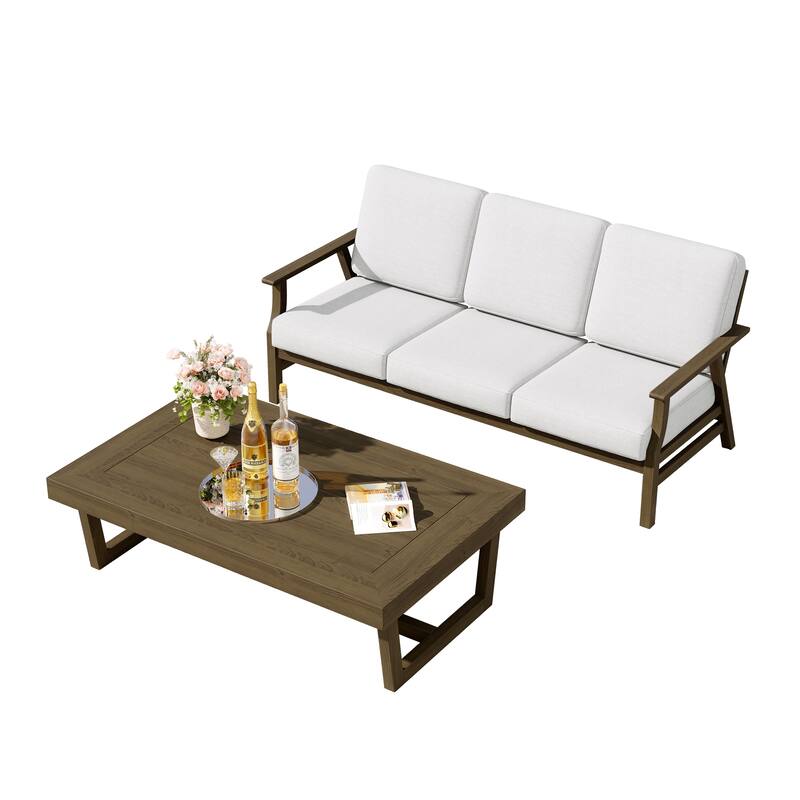2-Piece Teak Outdoor Sofa Set with Table
