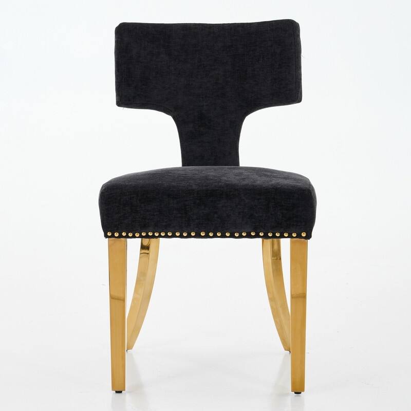Dining Chairs Set of 2, Accent Chair Curved Backrest ,Kitchen Chairs with Golden Stainless Steel Plating Legs