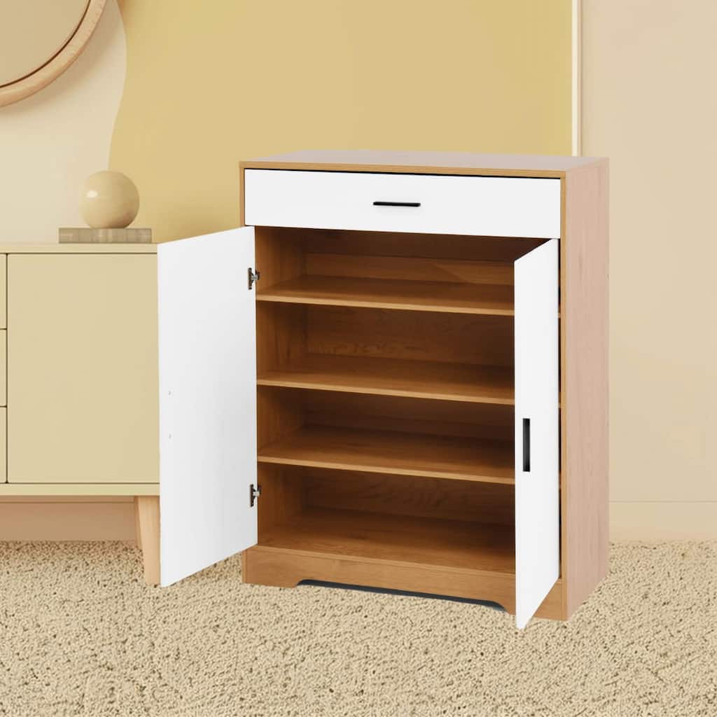 Freestanding 4-Tier Shoe Rack Storage Cabinet with Adjustable Shelves and Spacious Drawer for Entryway, Hallway or Office