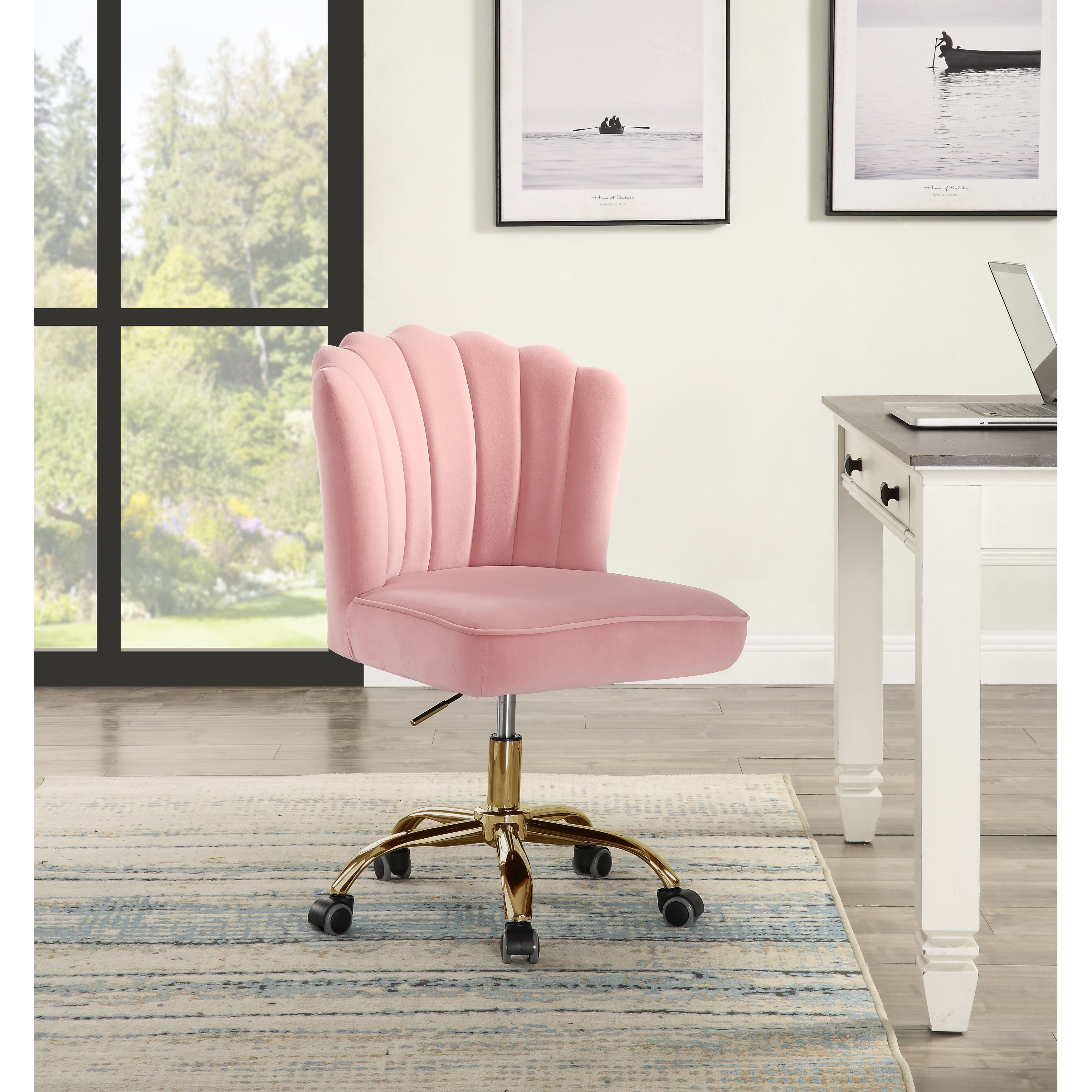 Pink velvet swivel office chair store