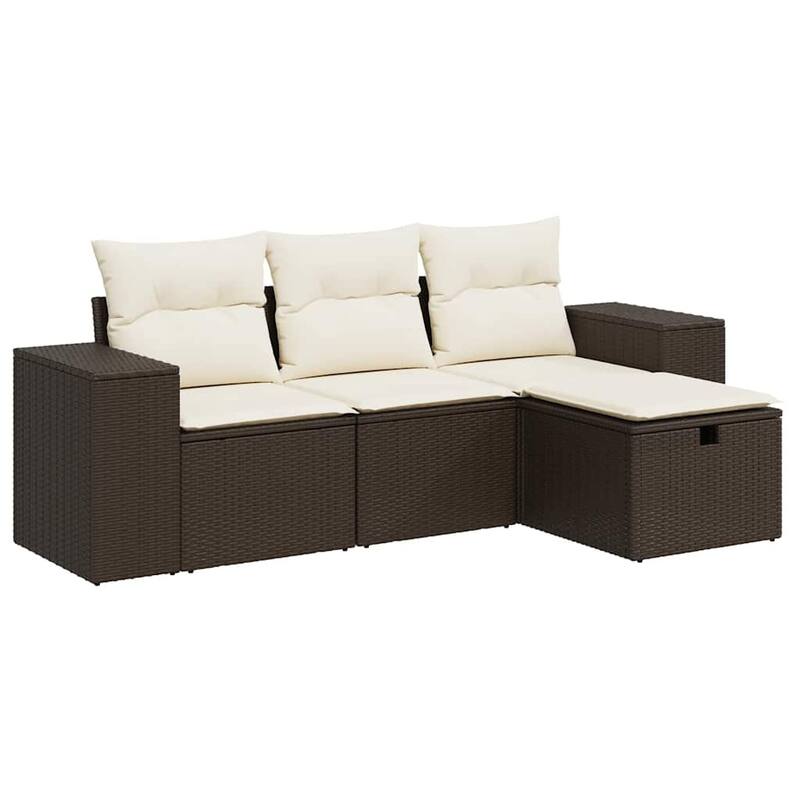 vidaXL Patio Sofa Set with Cushions Outdoor Furniture 4 Piece Poly Rattan - 21.7 x 21.7 x 14.6