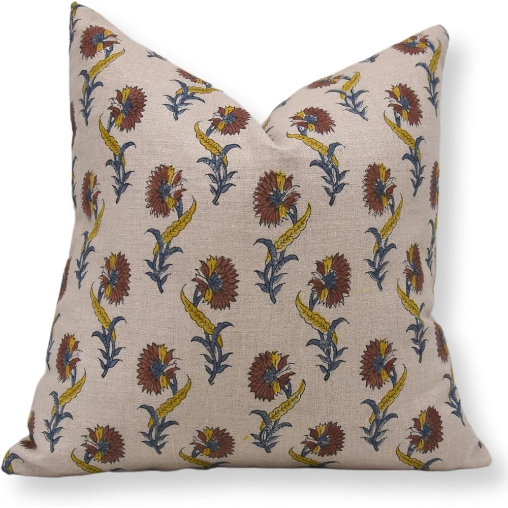 Fabdivine Pure Linen Handmade Boho Floral Cushion Cover Hidden Zipper