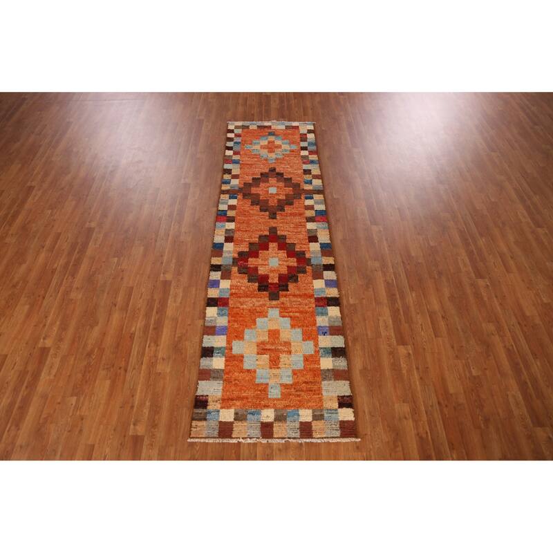 Geometric Moroccan Runner Rug Handmade Wool Carpet - 2'10" x 9'8"