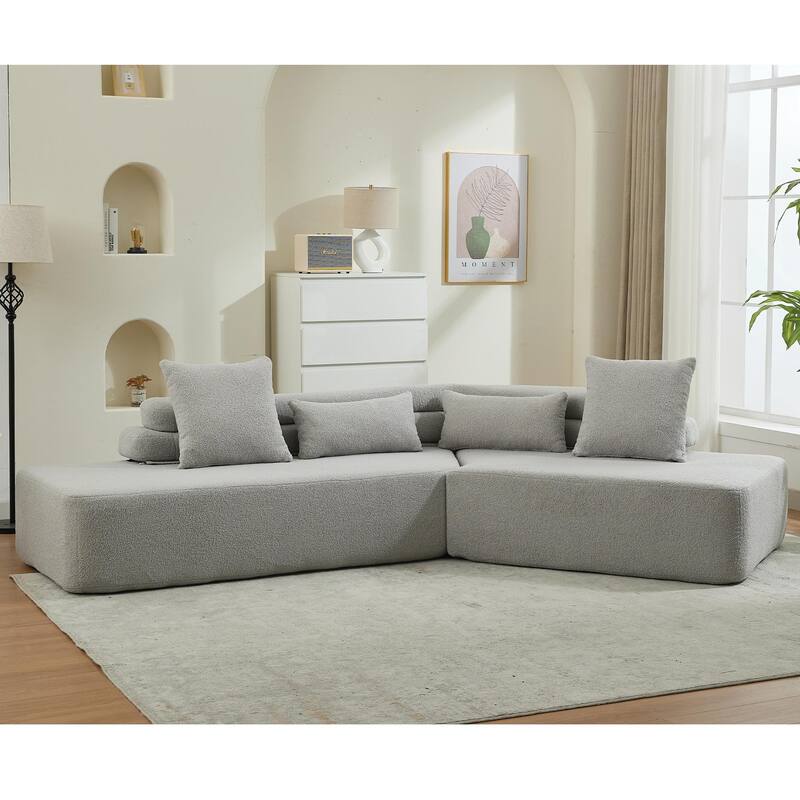 128" Cloud Sectional Sofa, Fabric Upholstered Couch with Deep Seat, Modern Couches No Assembly for Apartment Living Room