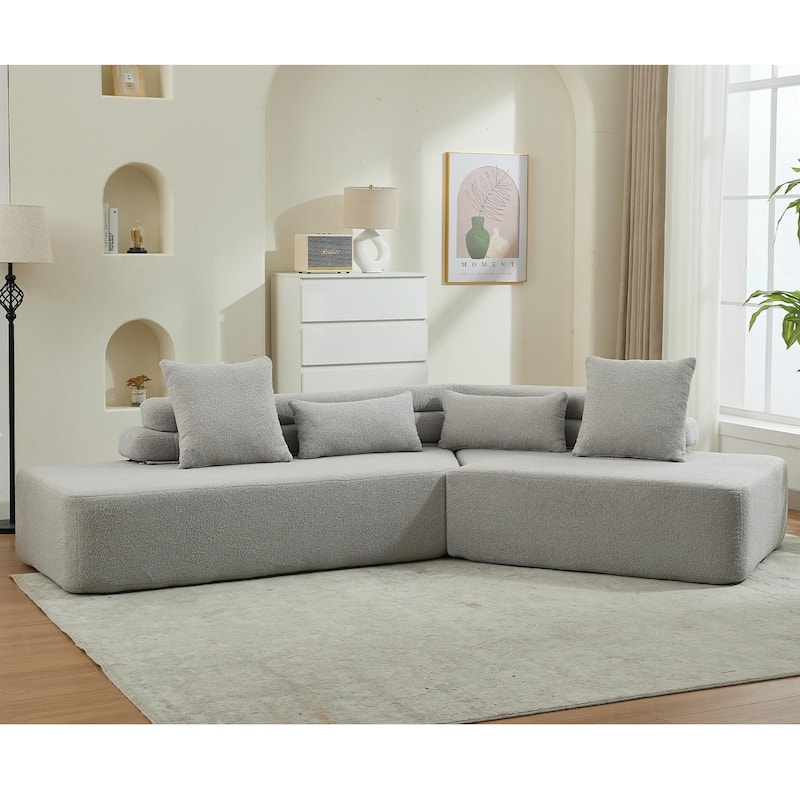 128Inch Cloud Sectional Couch,Modern Boucle Teddy Fabric Modular Sofa