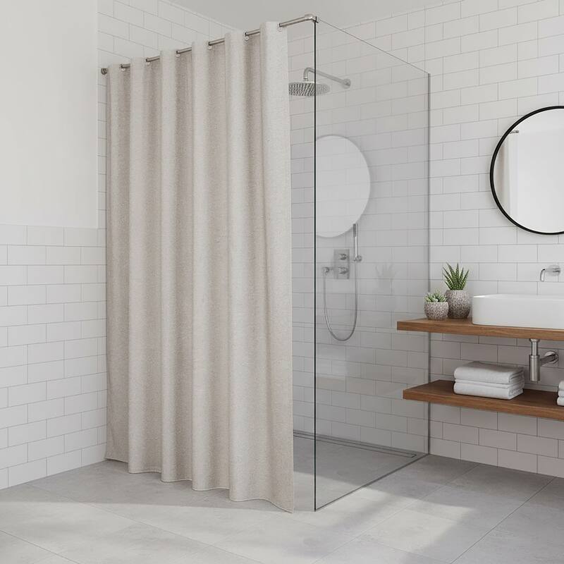 Extra Long Shower Curtain Taupe Linen Look 71 x 79 inches