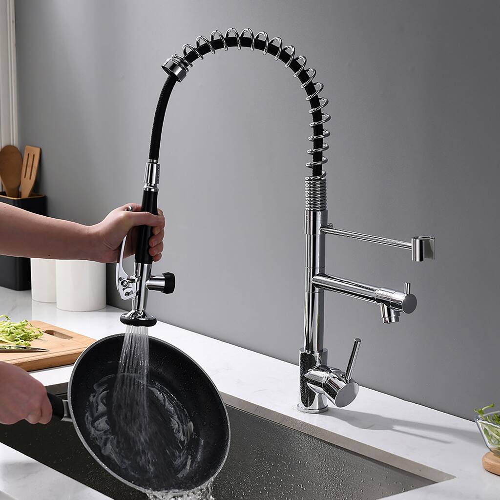 Modern Brushed Nickel High Arc Pull-down Kitchen Sink Faucet with Sprayer