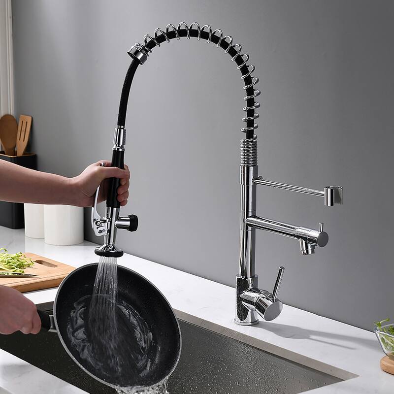 Single Handle Double-Spout High Arc Pull Down Kitchen Sink Faucet