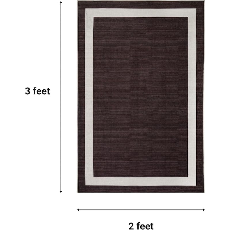 Machine Washable Area Rug With Non Slip Backing - Everest Geometric Modern Border Design