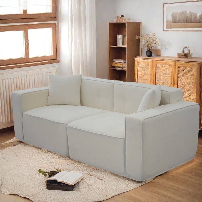 White Fabric 79x35x28 Inch Full Foam Compression Sofa with Ergonomic Design