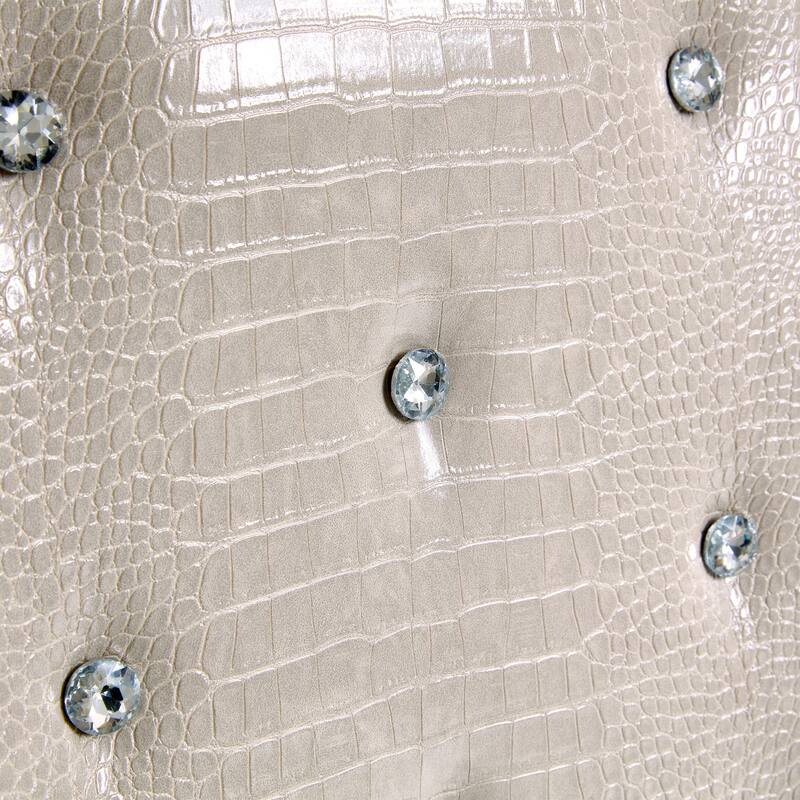 A set of 2 vintage crocodile leather cushioned dining chairs, featuring crystal clasp design and artificial leather design