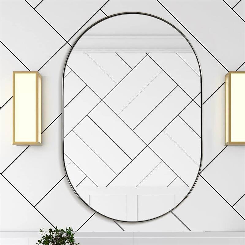 20"x 33" Metal Oval Mirror with Reinforced Hooks and Screws - Silver