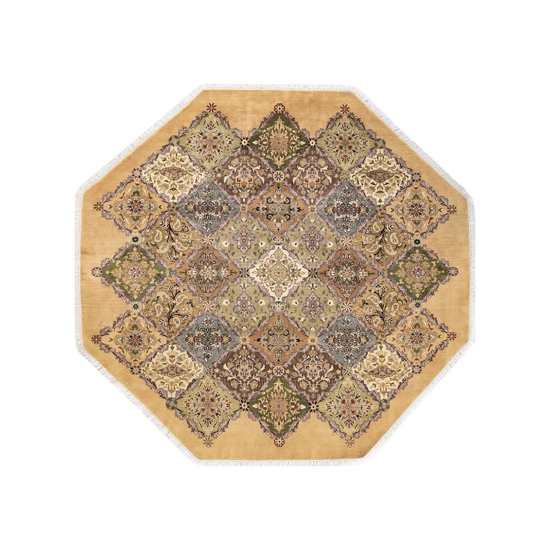 Overton Handknotted Wool Traditional Oriental Yellow Octagon Area Rug - 6' x 9' - Gold - 6' x 9'