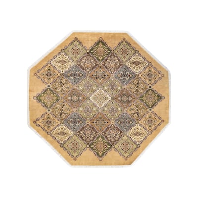 Overton Handknotted Wool Traditional Oriental Yellow Octagon Area Rug - 6' x 9'
