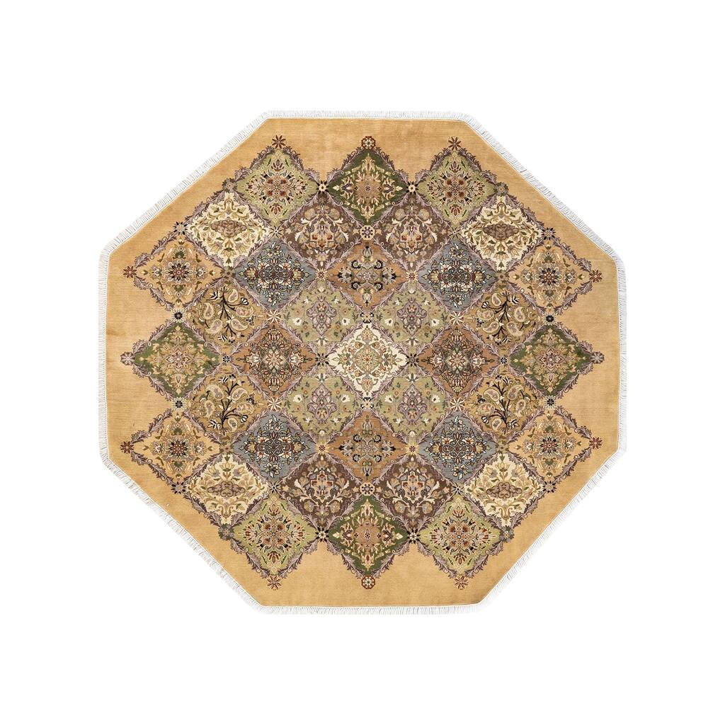 Overton Handknotted Wool Traditional Oriental Yellow Octagon Area Rug - 6' x 9'