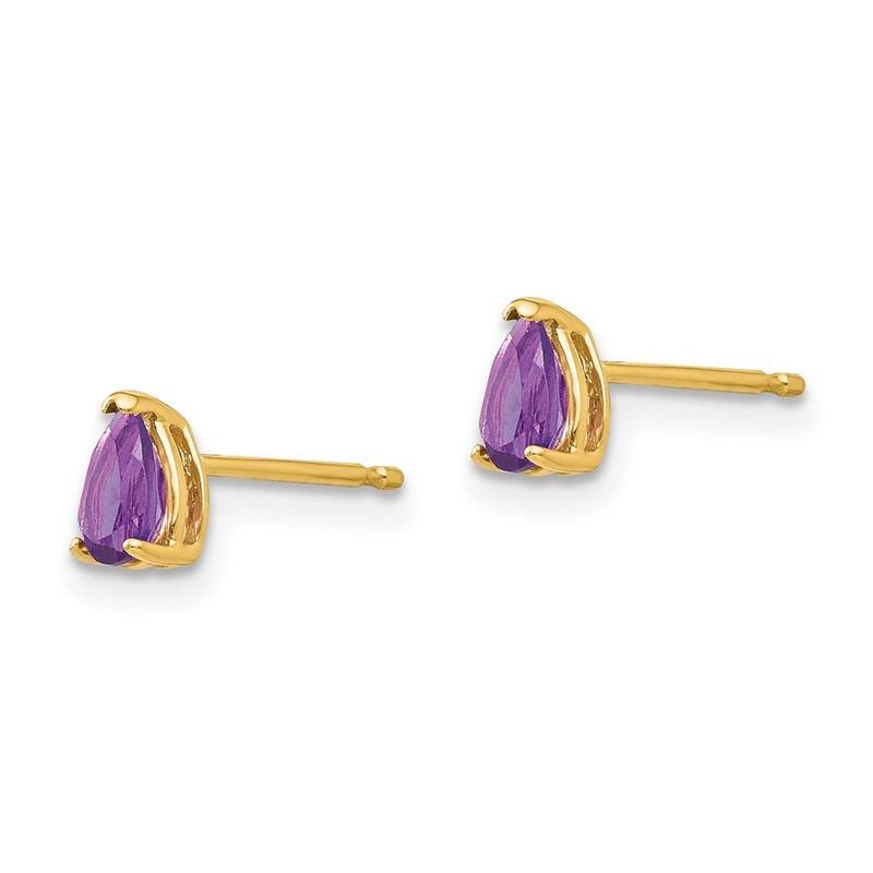 Curata 14k Yellow Gold Post 5x3mm Pear Amethyst Earrings
