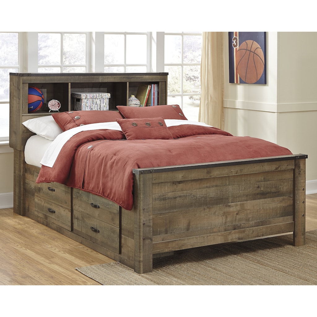Signature Design by Ashley Trinell Brown Full Bookcase Bed with 2 Sided Storage