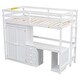 preview thumbnail 10 of 15, Wood Twin Size Loft Bed with Desk & Wardrobe, Space-Saving High Loft Bed Frame with Storage Drawers for Kids Teens Adults, White