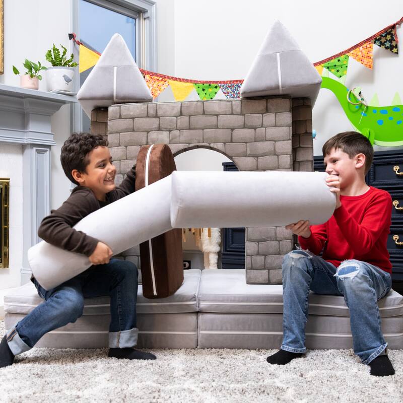 Jaxx Zipline Playscape Castle Gate - Playtime Modular Furniture for Imaginative Kids - Prints, Stone/Chocolate - 32" x 64" x 4"