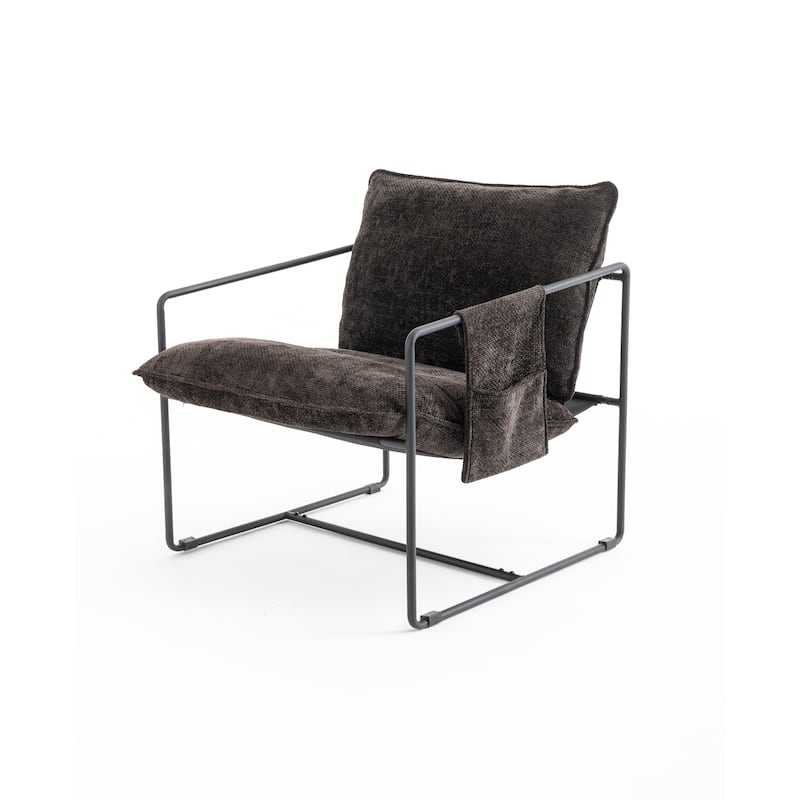 Woven Velvet Armchair (2-Pack) Metal Frame with Crushed Foam Cushions and Arm Pockets（350lb Capacity）