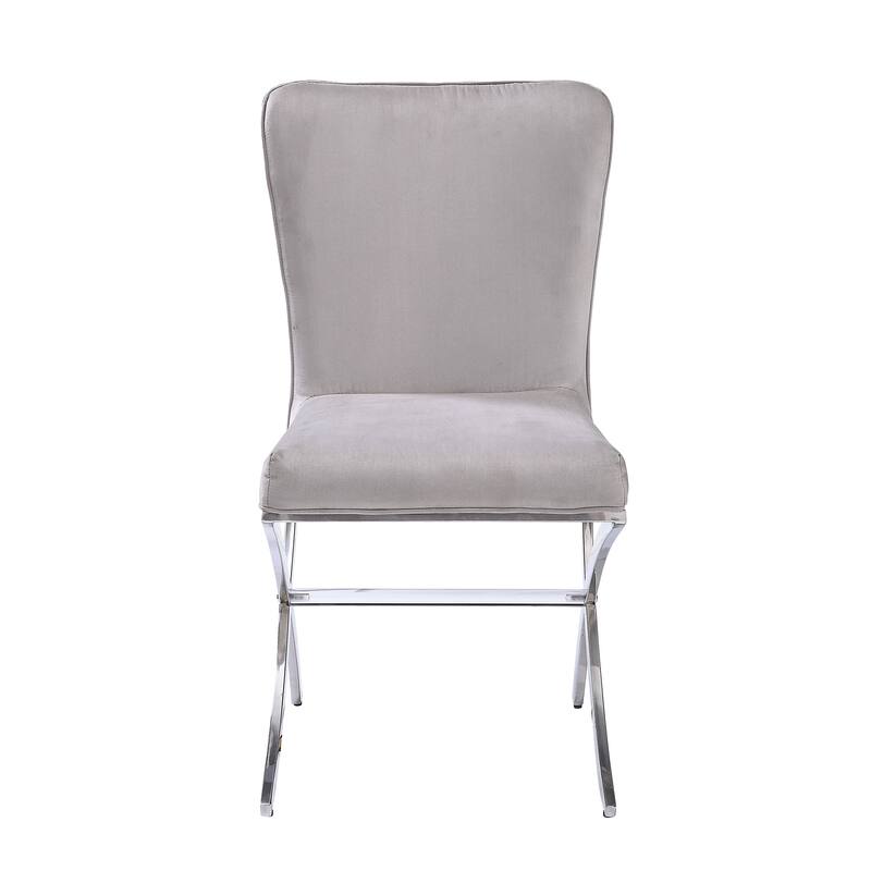 Beige and Chrome Side Chairs with Metal X Shape Legs (Set of 2)