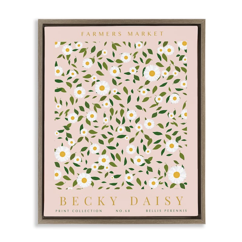 Stupell Minimal Pastel Daisies Framed Floater Canvas Wall Art Design By Kamdon Kreations - 17 x 21 - Brown