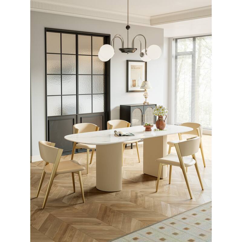 Modern Oval Slate Dining Table with Double Pedestal for Dining Room Kitchen Restaurant - 62.99" L x 35.43" W x 29.52" H