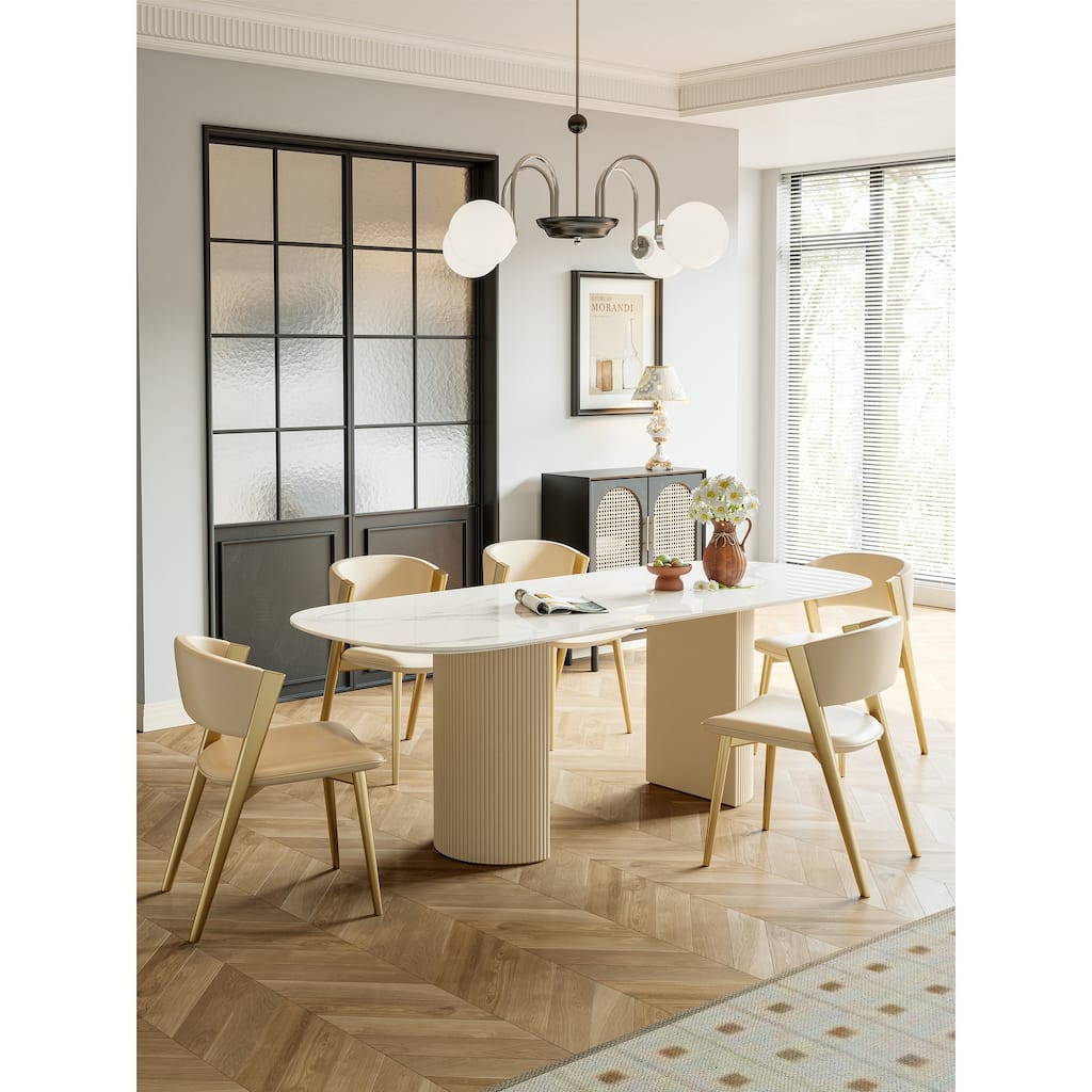 Modern Oval Slate Dining Table with Double Pedestal for Dining Room Kitchen Restaurant