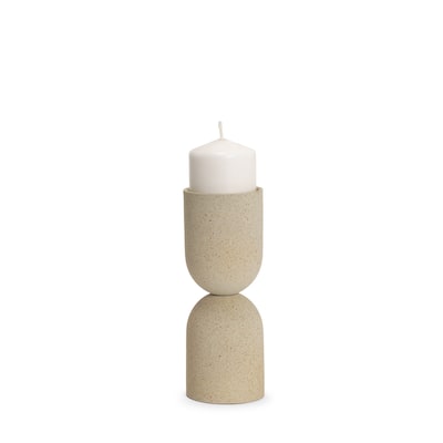 Qamra Short Beige Textured Metal Pillar Candle Holder - 3.5 x 3.5 x 9.25