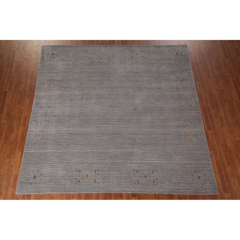 Silver Gray Striped Gabbeh Square Area Rug Handmade Wool Carpet - 9'7"x 9'7"