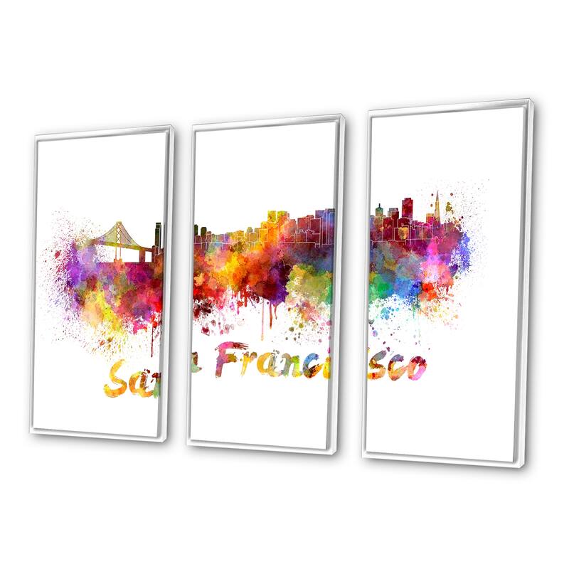 Designart "San Francisco Skyline" Cityscape Framed Art Prints Set of 3