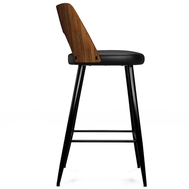 WYNDENHALL Sevyn Contemporary 16" Counter Height Stool (Setof 2) in Black PU faux leather - 18.9" D x 17.5" W x 35.4"H