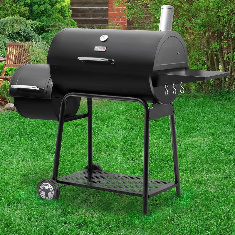 Royal Gourmet 30-Inch Barrel Charcoal Grill with Offset Smoker, Black