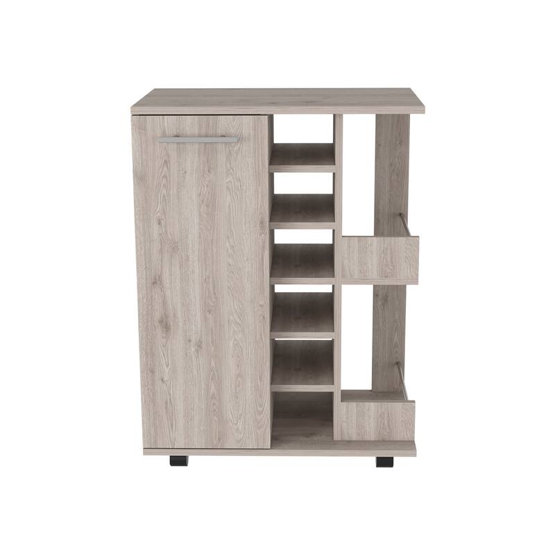 TUHOME Bar Cart, Two External Shelves, Four Casters, Six Built-in Wine Rack and Single Door Cabinet - 23" W x14"D x 32"H