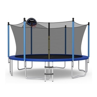 Outdoor Recreational Trampoline with Ladder and Enclosure Net-12/14/15/16 ft