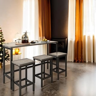 4-Piece Counter Height Extra Long Dining Table Set with 3 Stools Pub ...