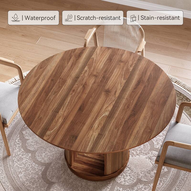 47-Inch Round Dining Table for 4-6, Kitchen Table with 2-Layer Shelf Cylindrical Pedestal