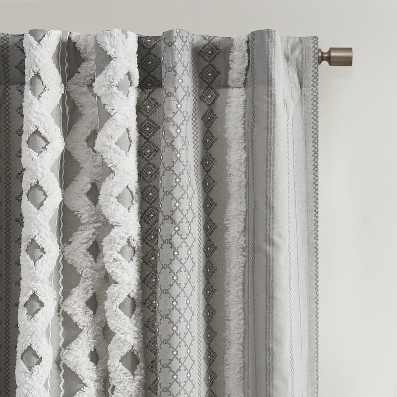 INK+IVY Imani Cotton Printed Single Curtain Panel with Chenille Stripe and Lining