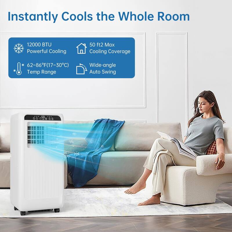8,000 BTU Portable Air Conditioner, Portable AC Built-in Cool with Dehumidifier and Fan Modes for Room up to 350 sq.ft
