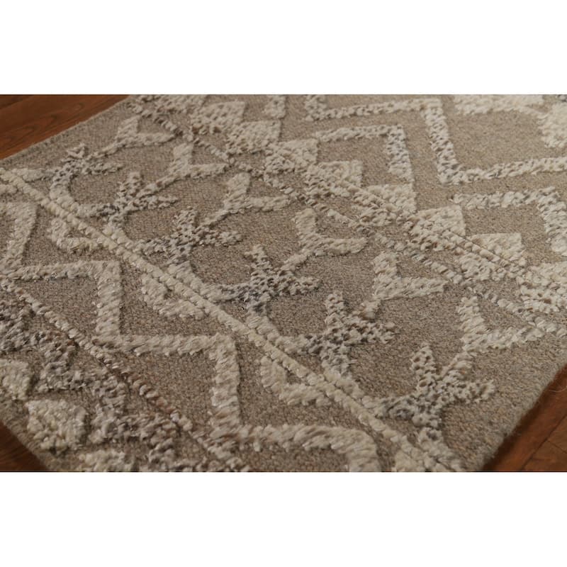 Earth Tone Moroccan Rug Hand-Knotted Oriental Wool Carpet - 2'0"x 3'0"