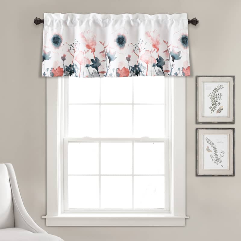 Lush Decor Zuri Flora Light Filtering Window Curtain Valance - 18" x 52" - Blue & Coral