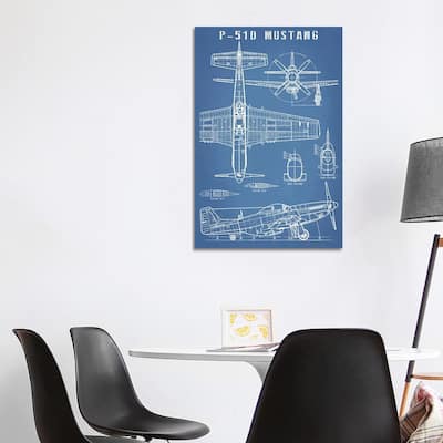 iCanvas "P-51 Mustang Vintage Airplane Blueprint" by Action Blueprints Canvas Print