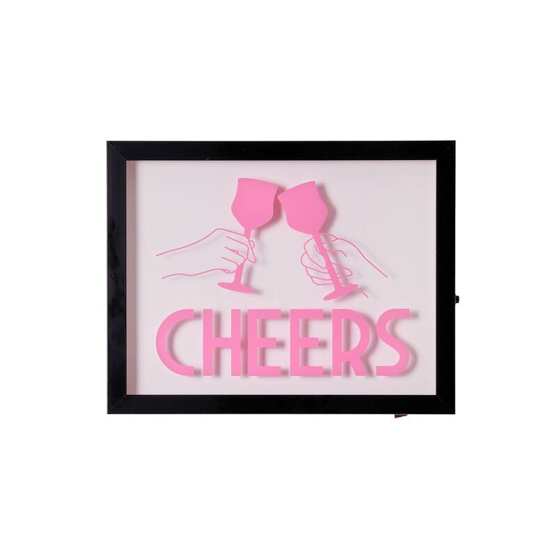 American Art Decor Tipsy Printed Cheers LED Light Box Wall Sign - 14" x 11" x 1.6" - 14" x 11" x 1.6" - Pink