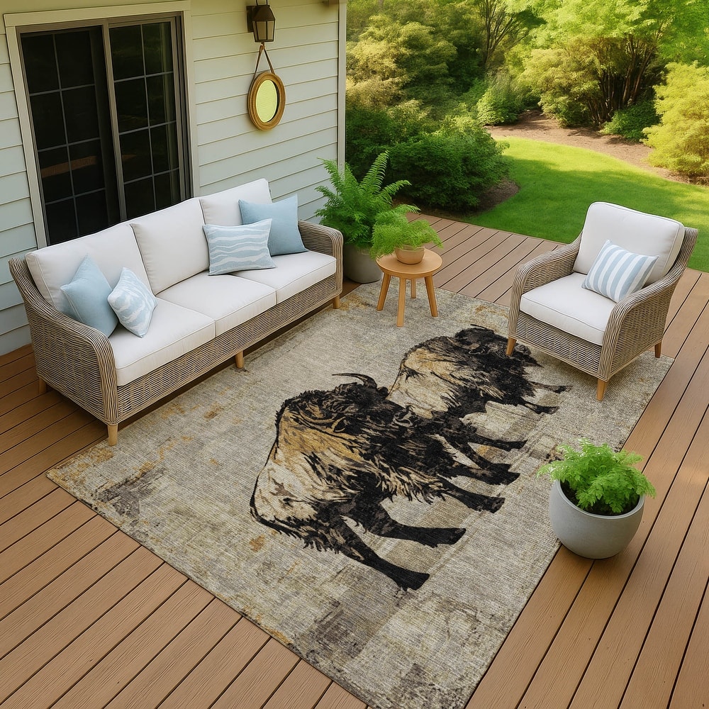 Machine Washable Indoor/ Outdoor Modern Buffalo Chantille Rug
