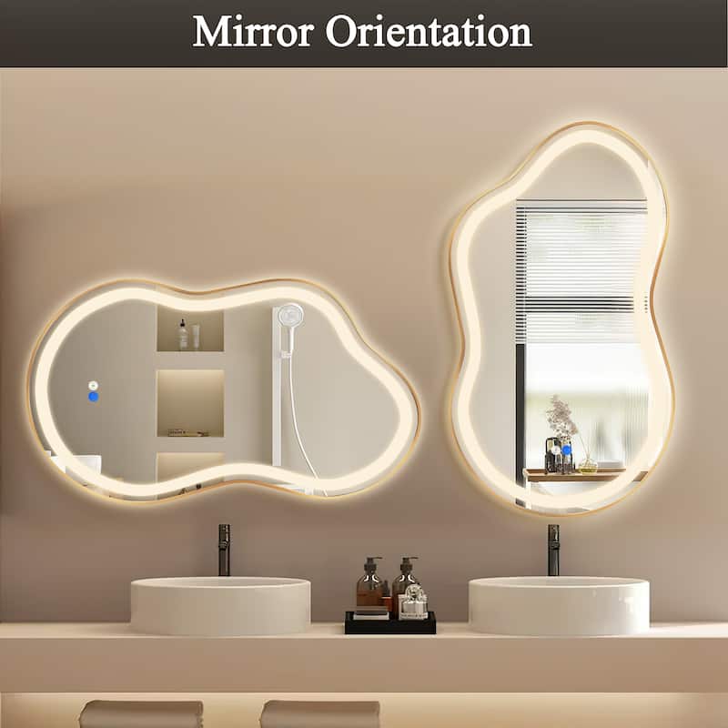Asymmetrical Framed LED Light Anti-fog 3-Colors Dimmable Irregular Wall Mirror